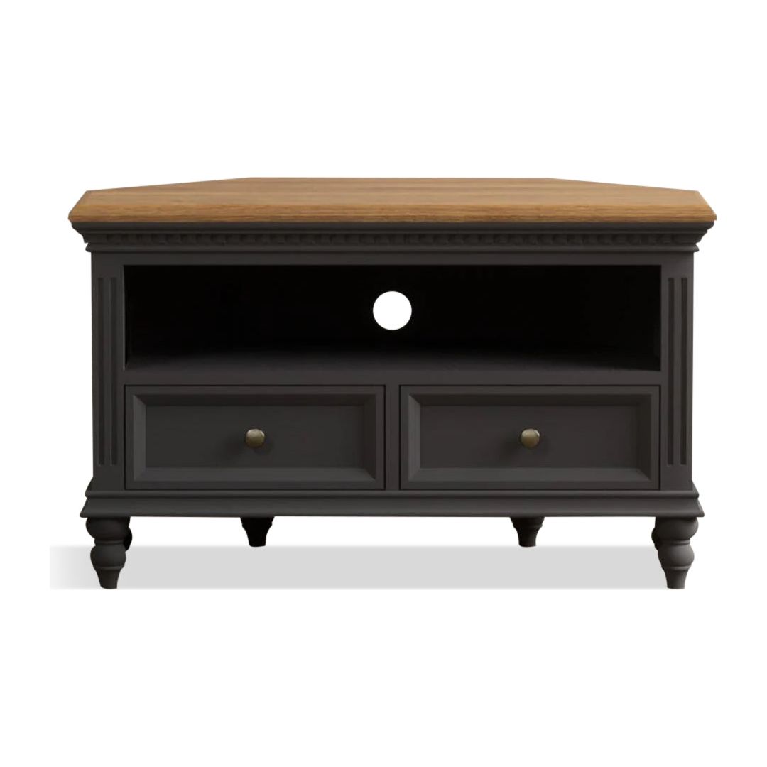 Philippe Oak and Charcoal Grey Painted Corner TV Cabinet
