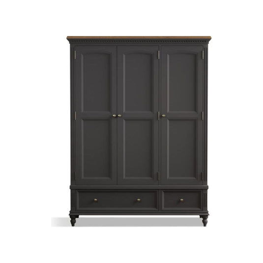 Philippe Oak and Charcoal Grey Painted Triple Wardrobe