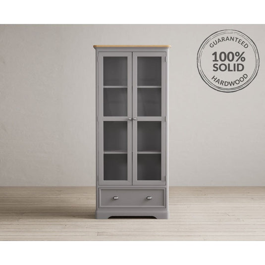 Bridstow Oak and Light Grey Painted Glazed Display Cabinet Storage Bridstow 