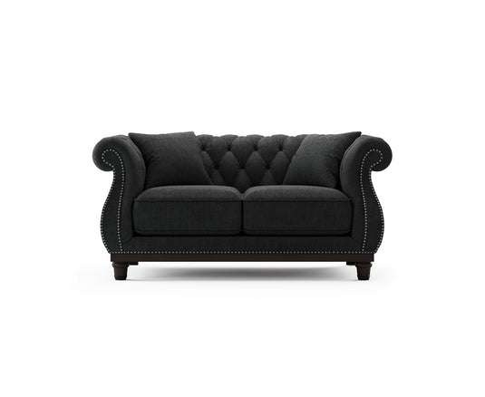 Eton Chesterfield Black Linen Fabric 2 Seater Sofa