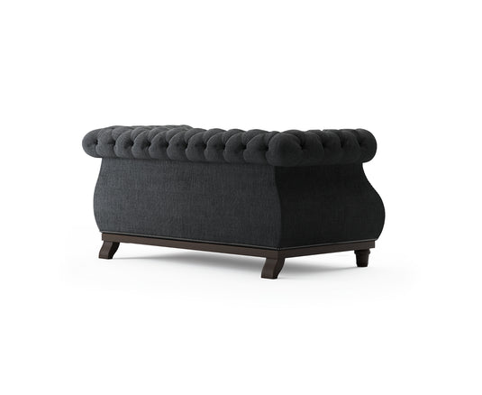 Eton Chesterfield Black Linen Fabric 2 Seater Sofa