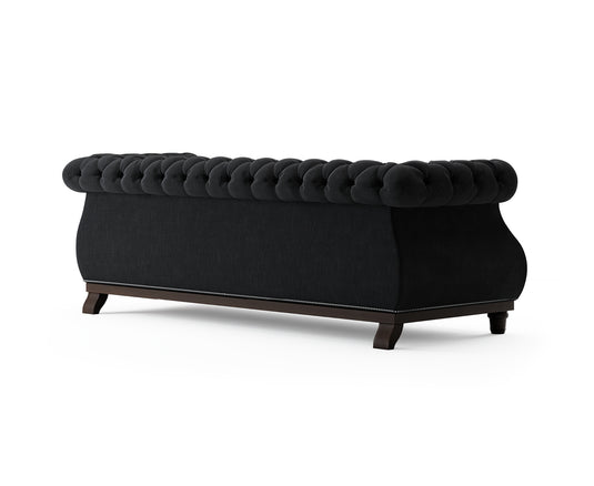 Eton Chesterfield Black Linen Fabric 3 Seater Sofa