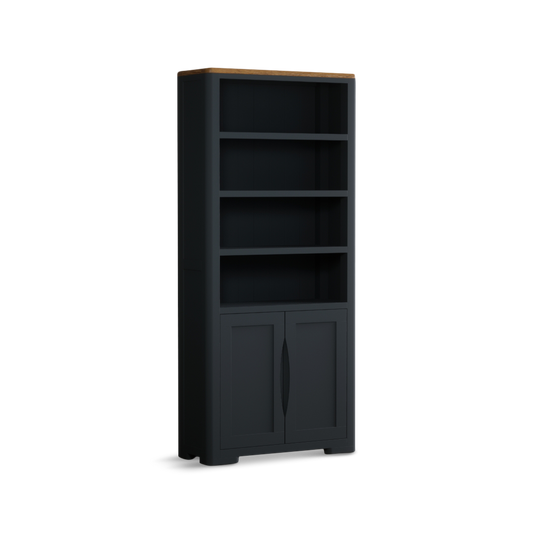 Blair Dark Blue Painted and Rustic Top Tall Bookcase