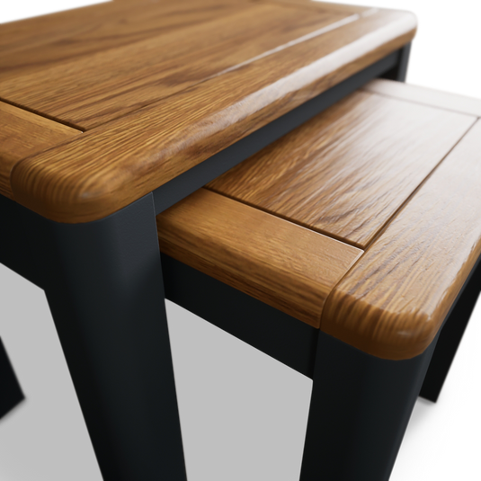 Blair Dark Blue Painted and Rustic Top Nest Of Tables