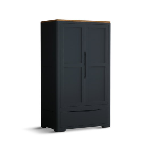 Blair Dark Blue Painted and Rustic Top Double Wardrobe