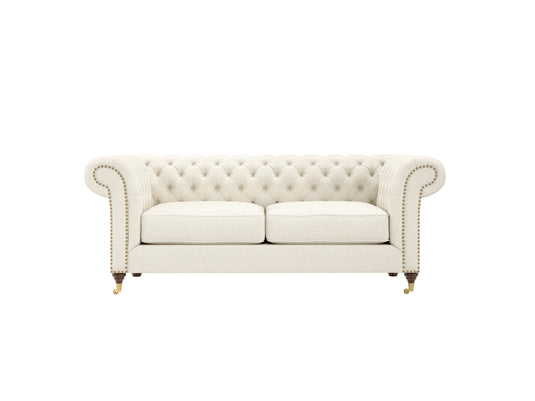Kensington Chesterfield Ivory Linen 2 Seater Sofa
