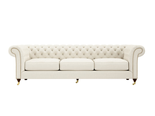 Kensington Chesterfield Ivory Linen 3 Seater Sofa