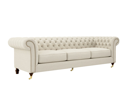 Kensington Chesterfield Ivory Linen 3 Seater Sofa