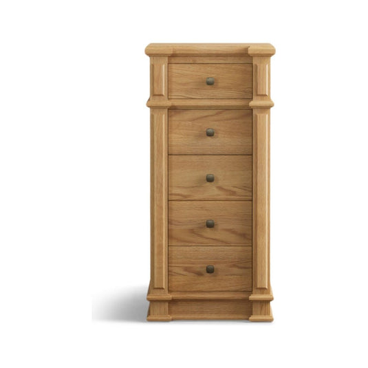 Bewley Solid Oak 5 Drawer Tallboy Storage Bewley 