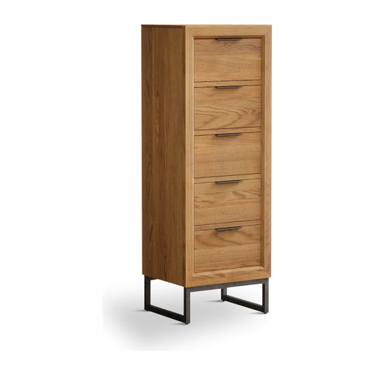 Attica Solid Oak 5 Drawer Tallboy