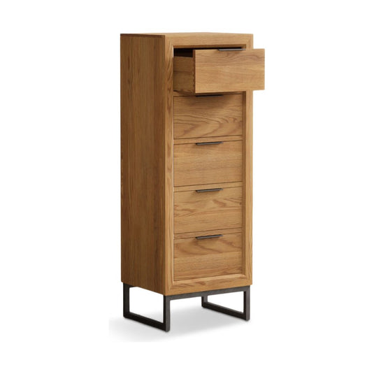 Attica Solid Oak 5 Drawer Tallboy