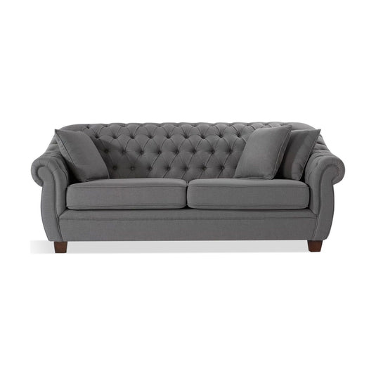 Eva Chesterfield Grey Linen Fabric 3 Seater Sofa