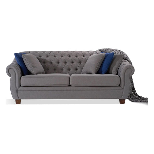 Eva Chesterfield Grey Linen Fabric 3 Seater Sofa