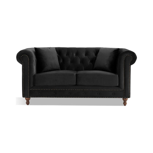 Wellington Chesterfield Black Velvet 2 Seater Sofa