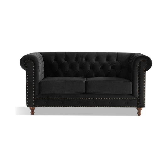 Wellington Chesterfield Black Velvet 2 Seater Sofa