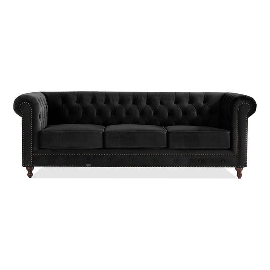 Wellington Chesterfield Black Velvet 3 Seater Sofa