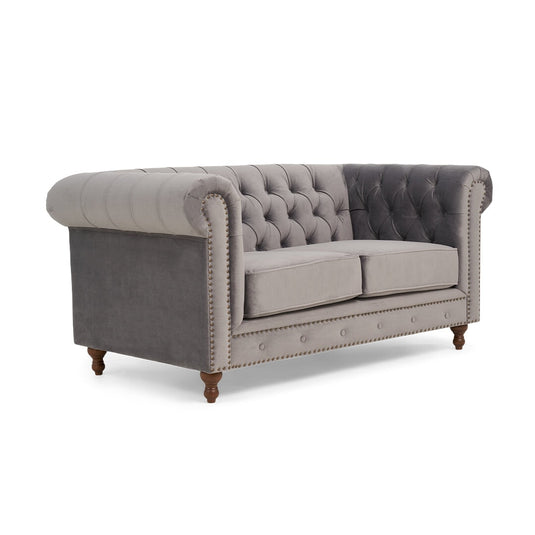 Wellington Chesterfield Light Grey Velvet 2 Seater Sofa Sofa Wellington 