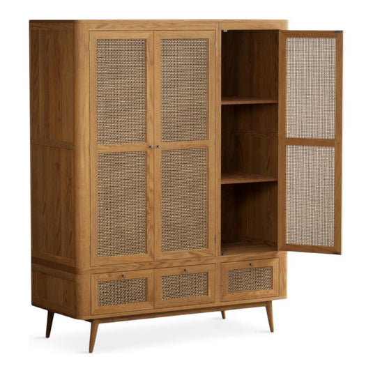 Oak Rattan Triple Wardrobe Wardrobes Oak Rattan 