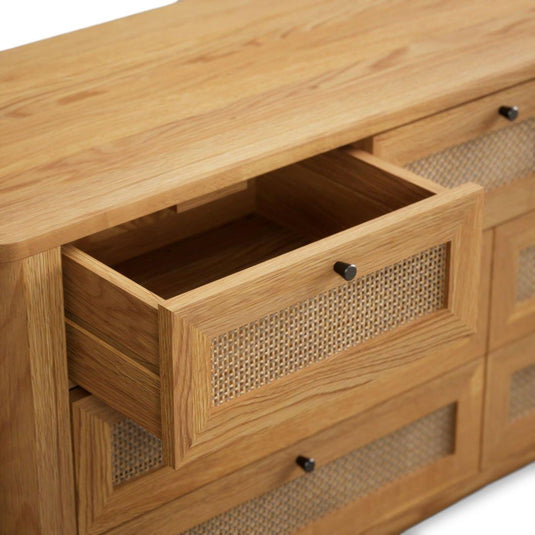 Oak Rattan Wide Chest of Drawers Chest of Drawers Oak Rattan 