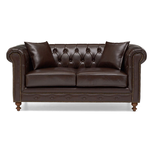 Wellington Chesterfield Brown Leather 2 Seater Sofa Sofa Wellington 