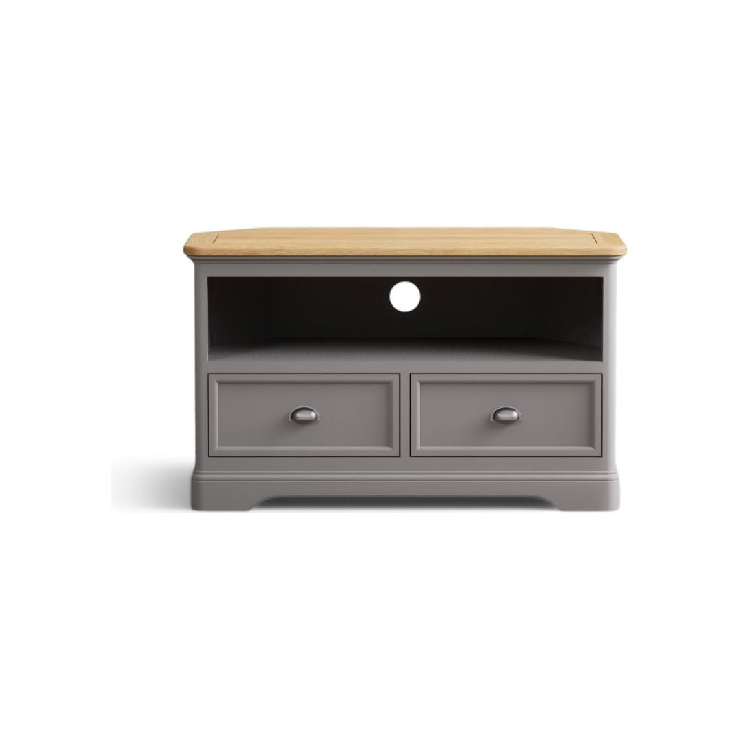 Oak Light Grey Painted Corner TV Cabinet