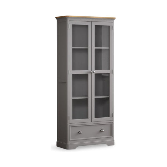 Bridstow Oak and Light Grey Painted Glazed Display Cabinet Storage Bridstow 