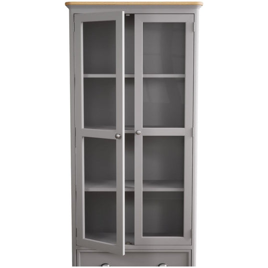 Bridstow Oak and Light Grey Painted Glazed Display Cabinet Storage Bridstow 