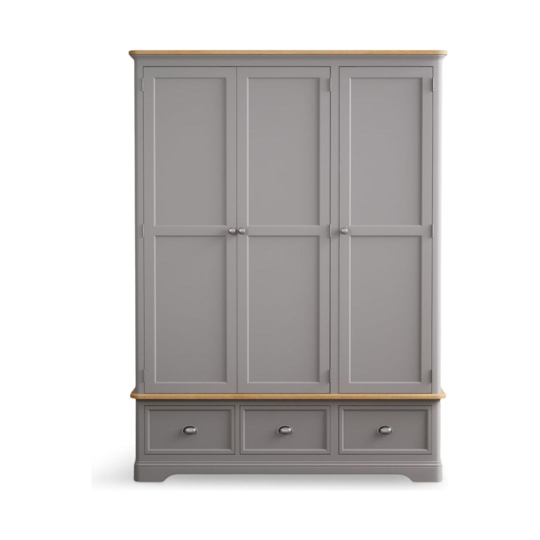 Oak Light Grey Painted Triple Wardrobe