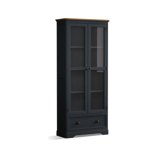 Ashton Oak and Blue Painted Glazed Display Cabinet