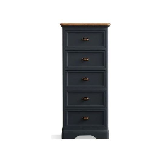 Ashton Oak and Blue Painted 5 Drawer Tallboy