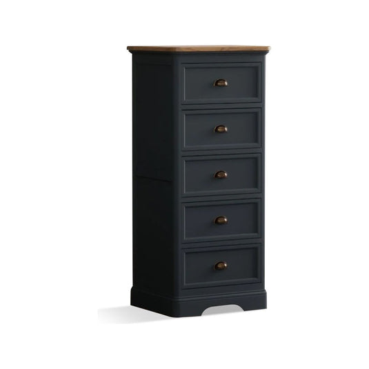 Ashton Oak and Blue Painted 5 Drawer Tallboy