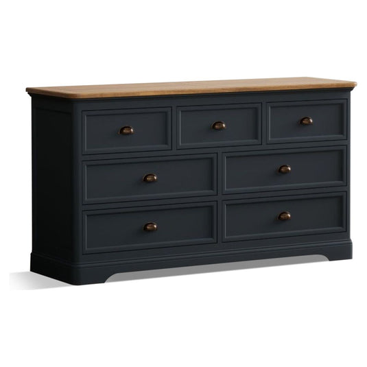 Ashton Oak and Blue Painted Wide Chest Of Drawers