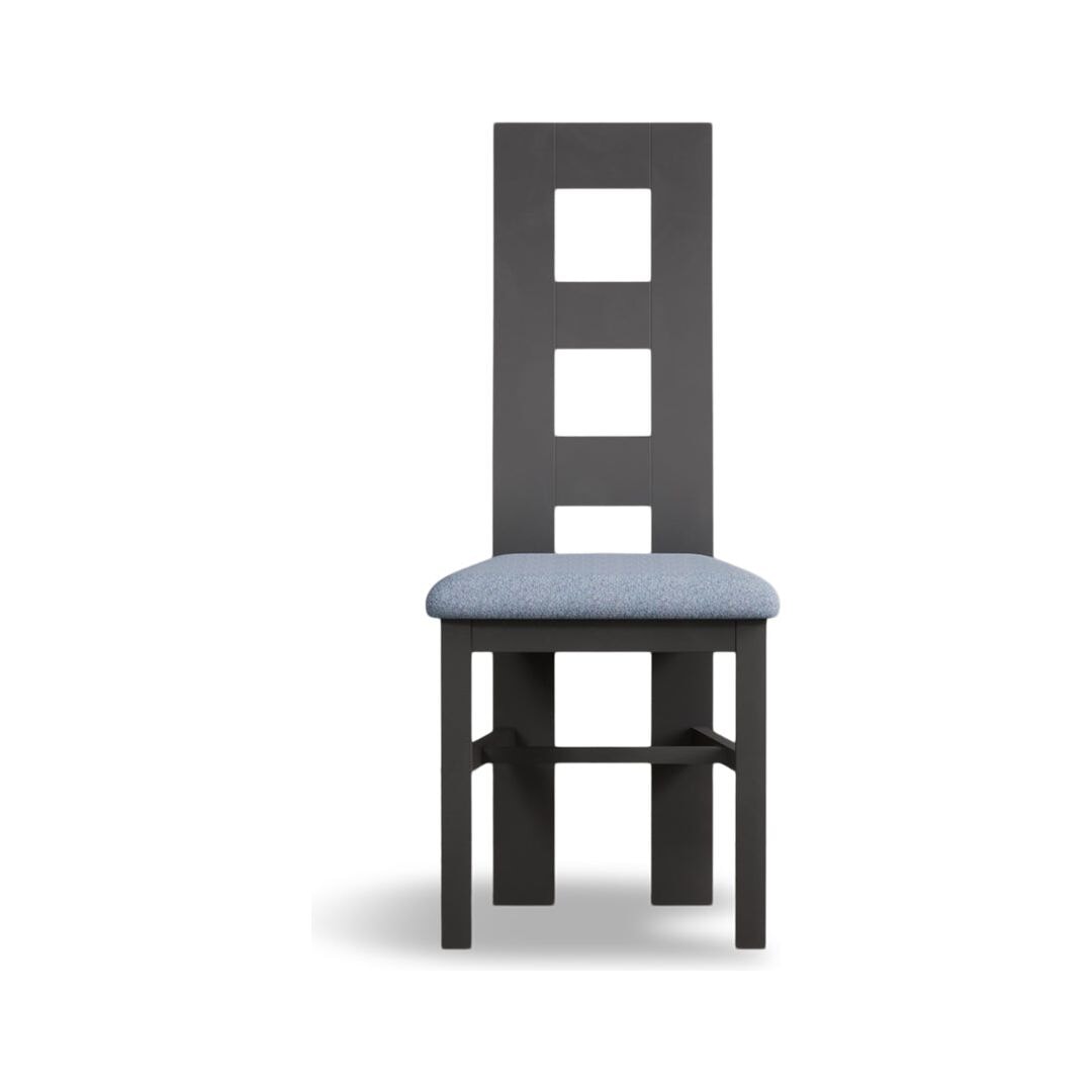 Painted Charcoal Grey Flow Back Dining Chairs (Pair) with Sky Blue Fabric Seat Pad