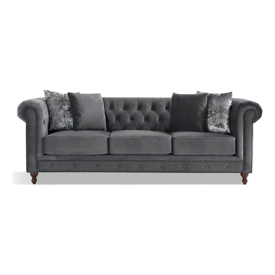 Wellington Chesterfield Dark Grey Velvet 3 Seater Sofa