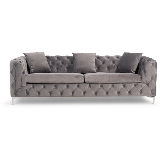 Mara Light Grey Velvet 3 Seater Sofa