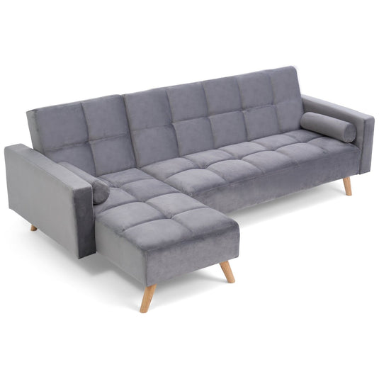 Ana Grey Velvet 3 Seater Corner Sofa Bed with Left Facing Chaise Sofa Ana 