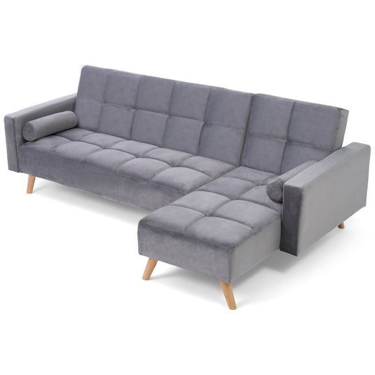 Ana Grey Velvet 3 Seater Corner Sofa Bed with Right Facing Chaise Sofa Ana 