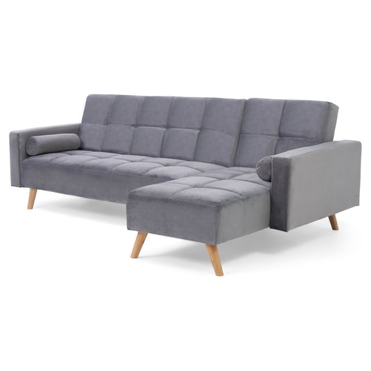 Ana Grey Velvet 3 Seater Corner Sofa Bed with Right Facing Chaise Sofa Ana 