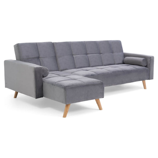 Ana Grey Velvet 3 Seater Corner Sofa Bed with Left Facing Chaise Sofa Ana 