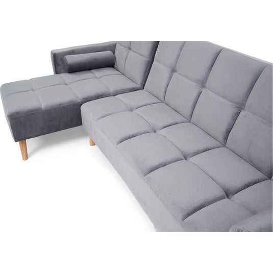 Ana Grey Velvet 3 Seater Corner Sofa Bed with Right Facing Chaise Sofa Ana 