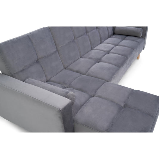 Ana Grey Velvet 3 Seater Corner Sofa Bed with Right Facing Chaise Sofa Ana 