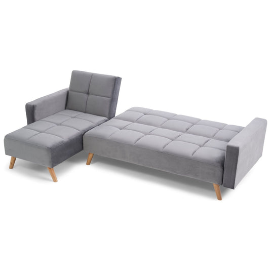 Ana Grey Velvet 3 Seater Corner Sofa Bed with Left Facing Chaise Sofa Ana 