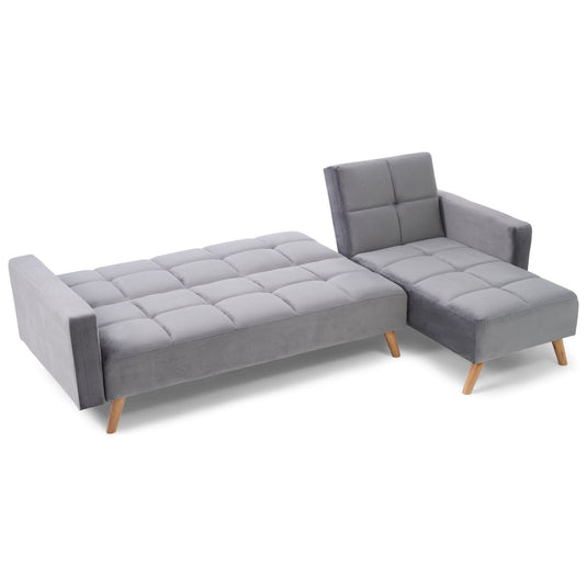 Ana Grey Velvet 3 Seater Corner Sofa Bed with Right Facing Chaise Sofa Ana 