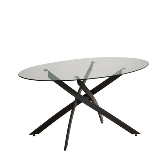 Bernini 165cm Black Leg Oval Glass Dining Table