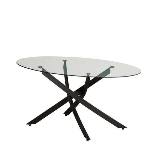 Bernini 165cm Black Leg Oval Glass Dining Table