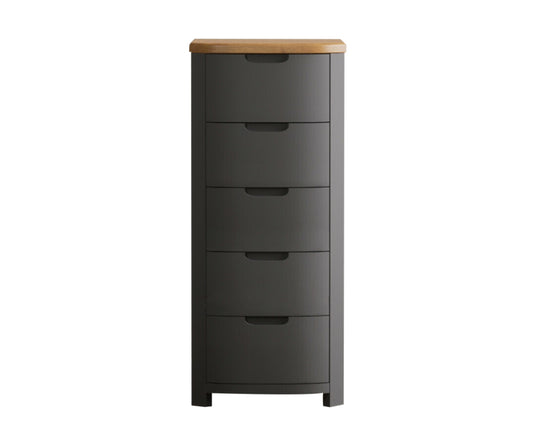 Brahms Oak and Charcoal Painted 5 Drawer Tallboy