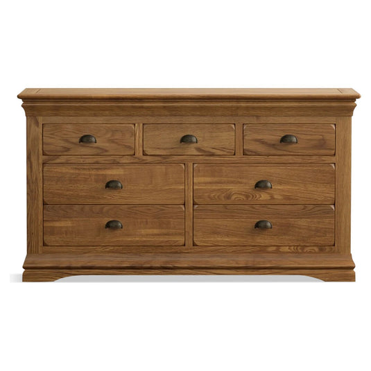 Hulbury Rustic Solid Oak Wide Chest of Drawers