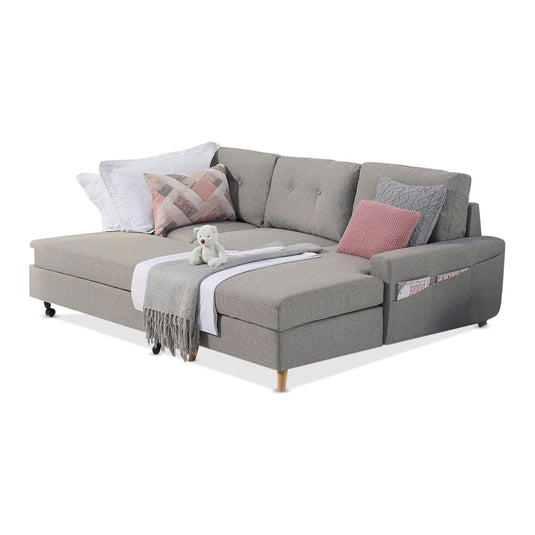 Fiordoro Right Facing Chaise Sofa Bed in Grey Linen