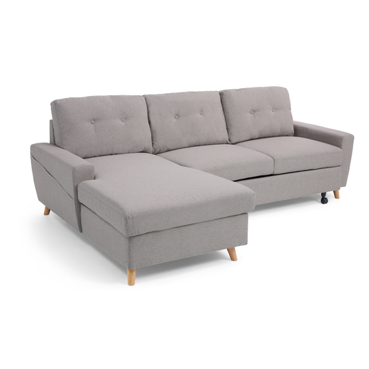 Fiordoro Left Facing Chaise Sofa Bed in Grey Linen