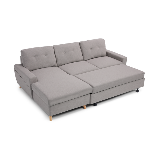 Fiordoro Left Facing Chaise Sofa Bed in Grey Linen